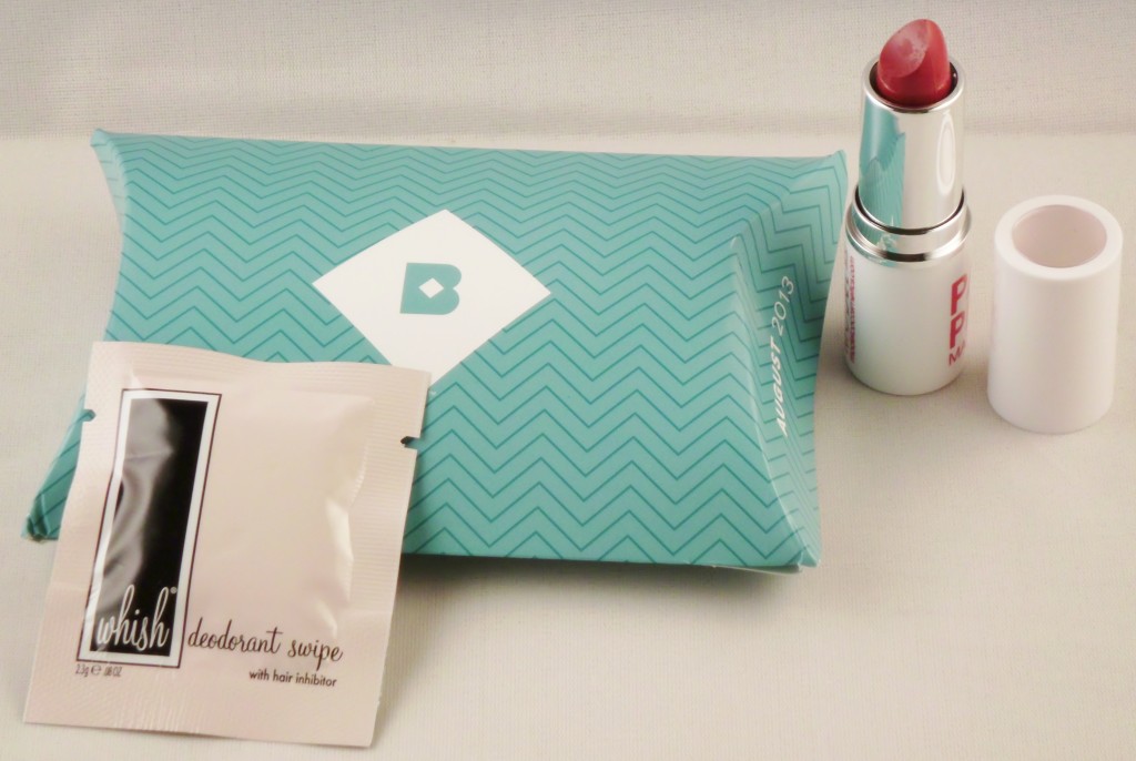 ModelCo Party Proof Lipstick and whish deoderant swipes from birchbox