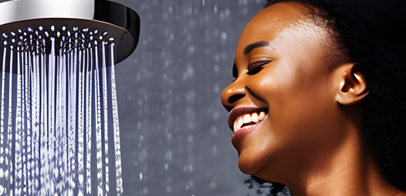 woman under a shower head