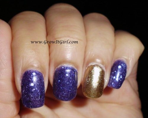 A purple and gold textured manicure featuring Zoya Ziv and OPI Can't Let Go nail polishes with a review of both polishes. www.growitgirl.com