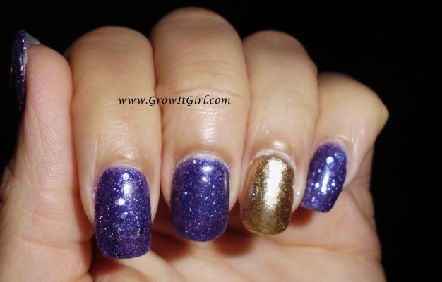 A purple and gold textured manicure featuring Zoya Ziv and OPI Can't Let Go nail polishes with a review of both polishes. www.growitgirl.com