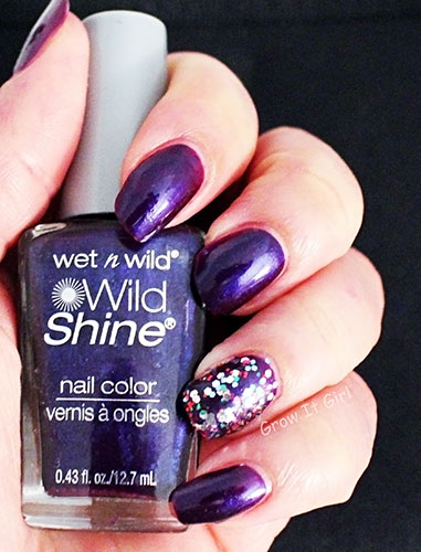 Wet n Wild Eggplant Frost Manicure with Party of Five Glitters