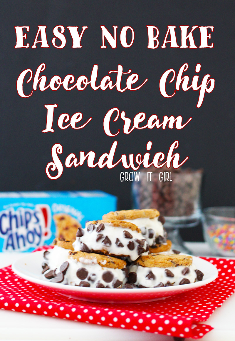 A super simple and easy no bake chocolate chip ice cream sandwich. www.growitgirl.com