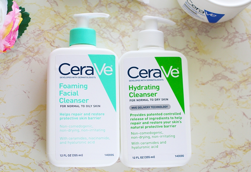 dry girl's guide to skincare using CeraVe Hydrating Cleanser and CeraVe Foaming Facial Cleanser