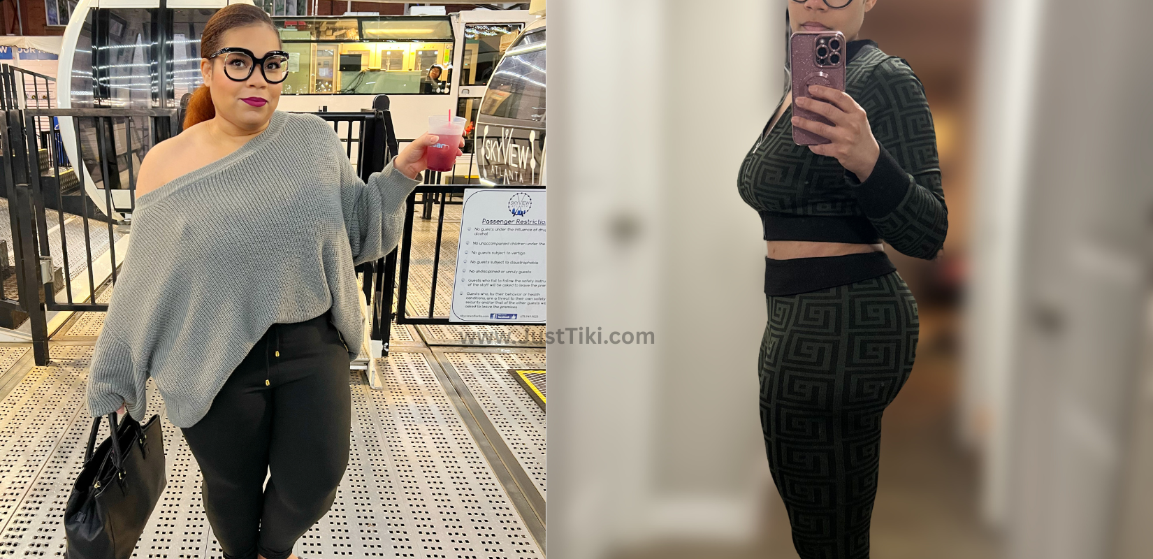a before and after picture of Tiki's weightloss